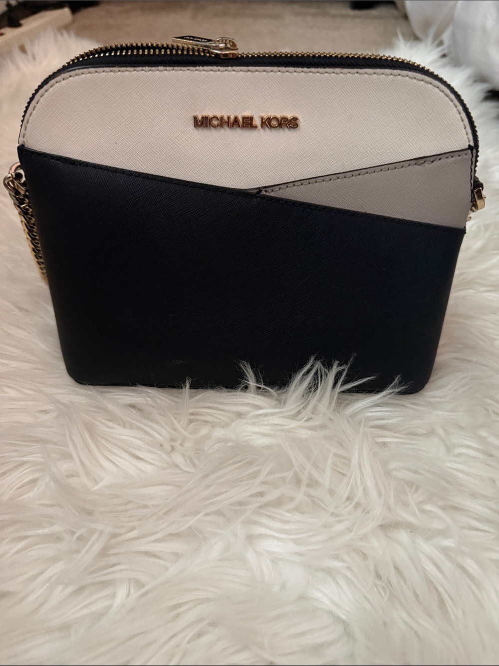 Michael Kors Black, White & Gray Colorblock Dome Crossbody